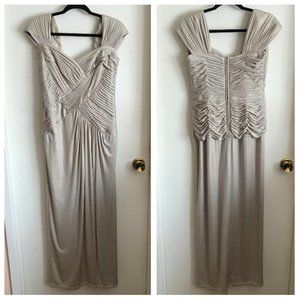 Tadashi Collection Gold Pleated Long Slit Dress
